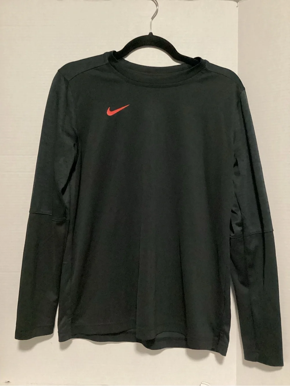 Nike Black Long-Sleeve Tee with Red Swoosh M
